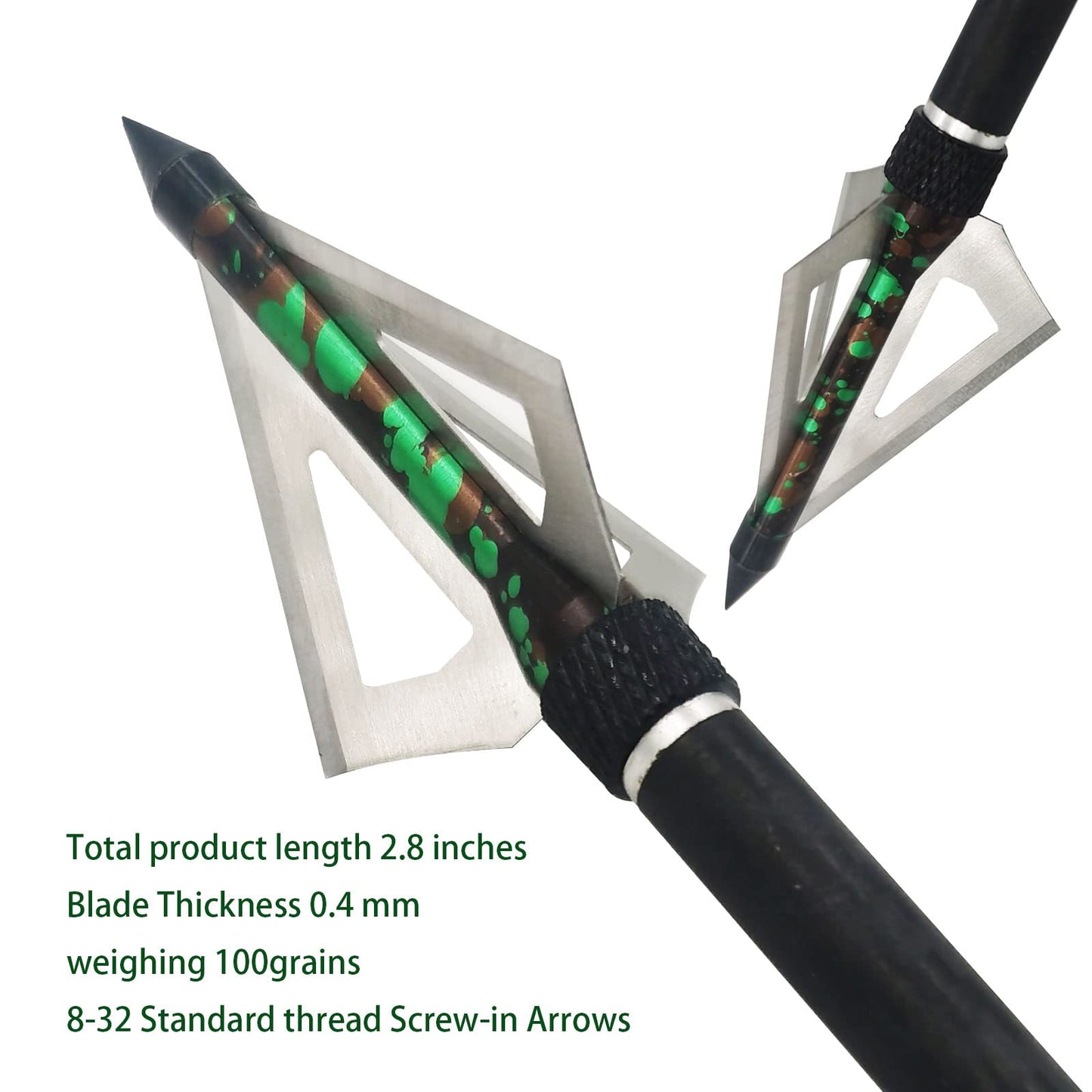 LeeMui Hunting Broadheads 12PK 100 Grains Screw-in Arrow Archery 3 Blades Hunting Heads Arrow Tips Compatible with Crossbow and Compound Bow + 1 PK Broadhead Storage Case (Camouflage Emerald-12Set)