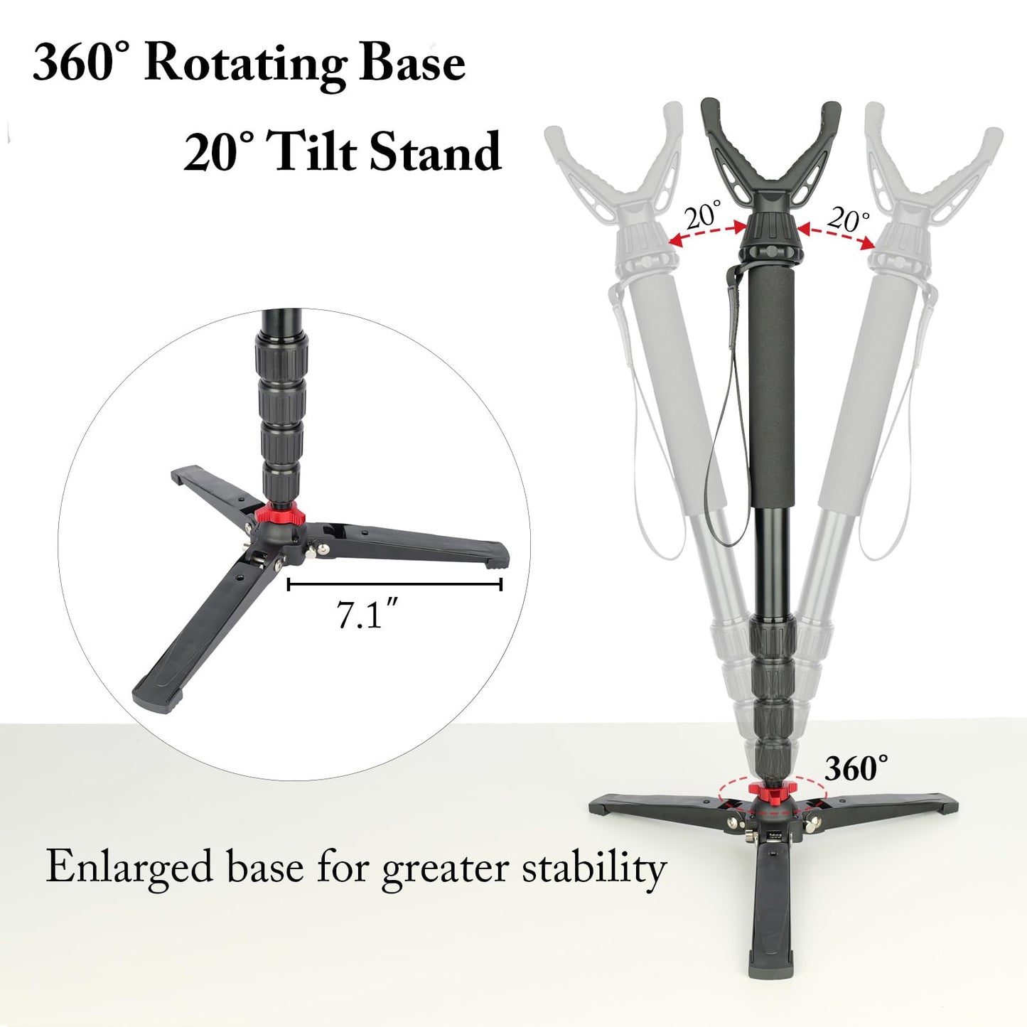 360° Rotating Shooting Sticks Convertible Monopod Shooting Tripod for Rifles Adjustable Height with Removable V-Yoke & Non-Slip Pad & Screw-Locks for Hunting Outdoor