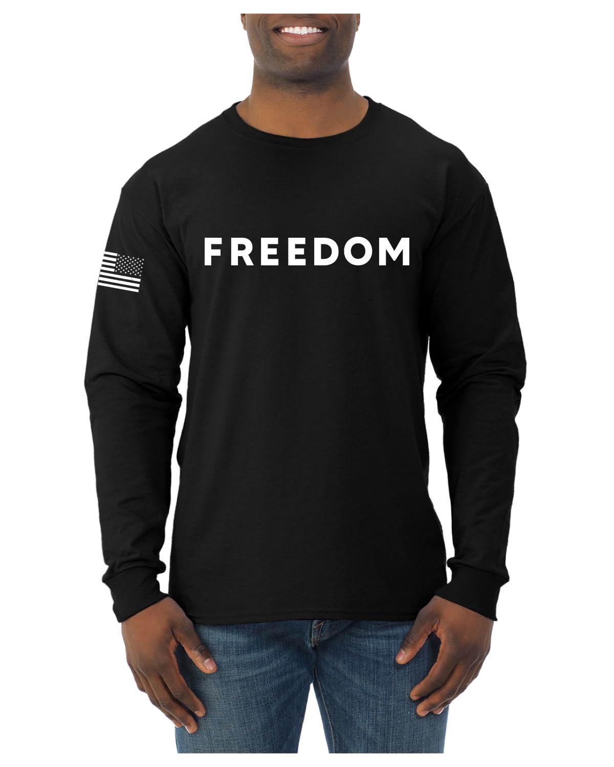 Freedom Shirt – Simple Freedom Text T Shirt for Men & Women Patriotic American Pride USA Flag Mens Long Sleeve Shirt, Black, Large