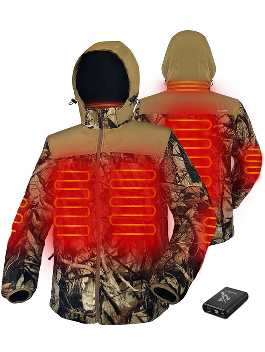 Hunt Quiet Men’s Heated Jacket Fleece with Power Bank, Rechargeable Coat for Hunting (Next Camo G2, Size M)