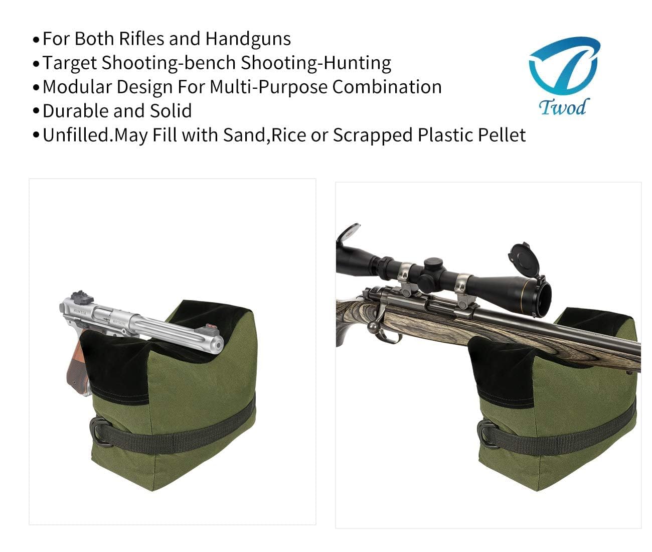 TWOD Target Sports Shooting Bench Rest Front & Rear Support SandBag Stand Holders for Gun Rifle Hunting Photography,Outdoor - Unfilled