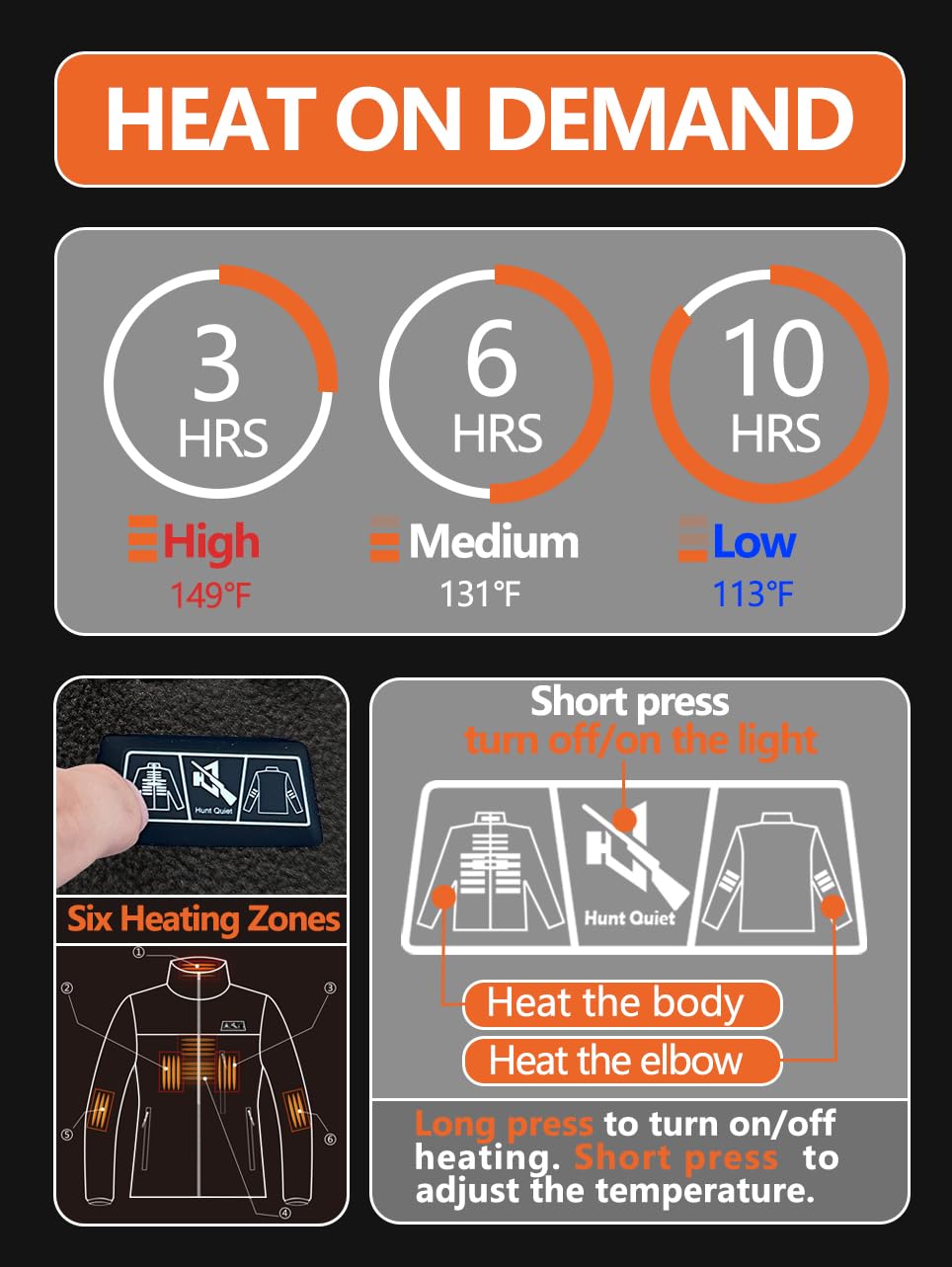 Hunt Quiet Women’s Heated Jacket Fleece with Power Bank, Rechargeable Coat for Hunting (Black, Size M)