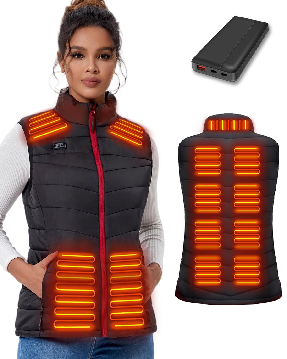 Seenew Heated Vest for Women with 10000mah Battery Pack,Electric Womens Heating Vest with 3 Heating Levels,13 Heating Zones(M)