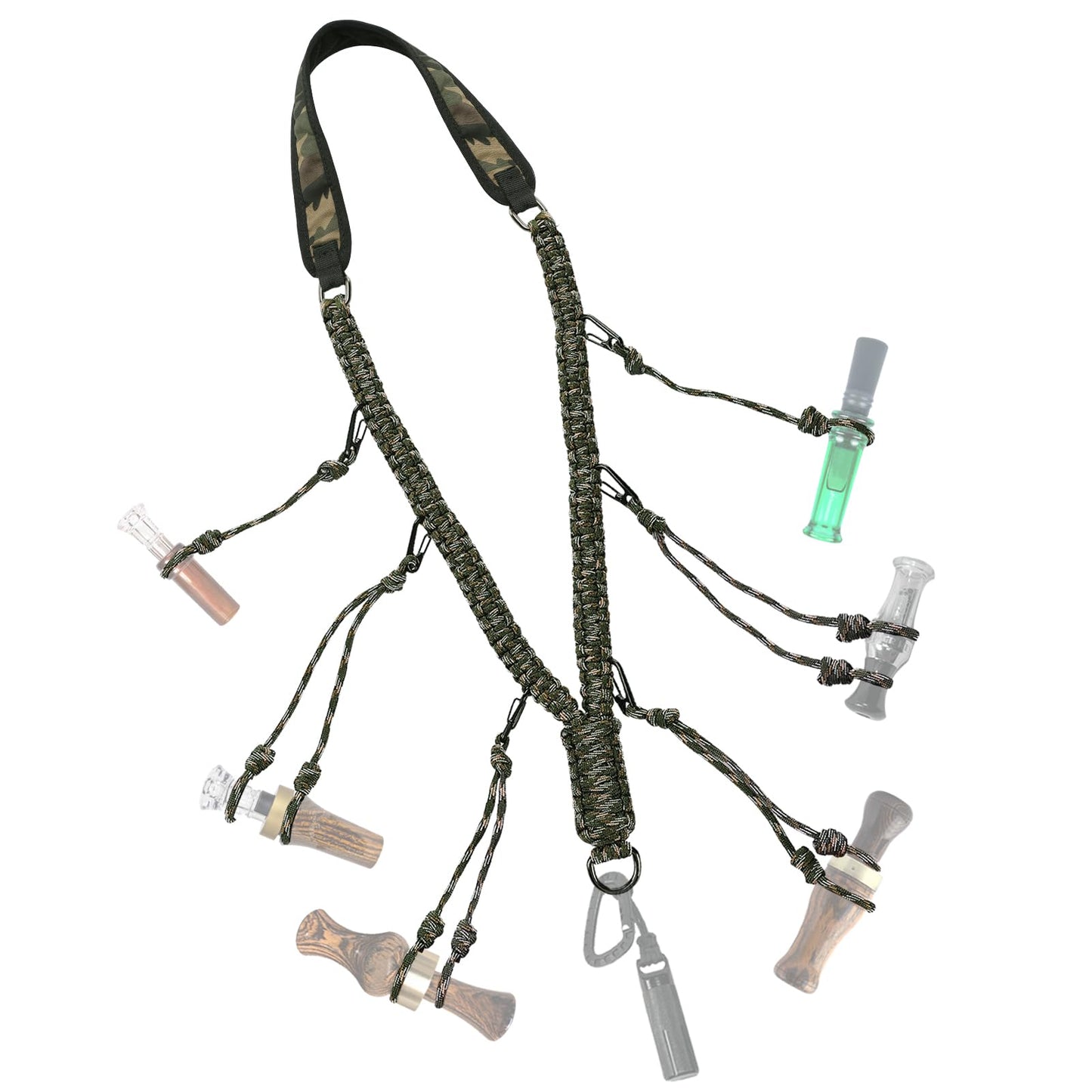 Duck Call Lanyard - Duck Whistle Hunting Accessories with 10 Removable Loops, Camo Woven Goose Call Carry, Christmas Outdoor Predator Gear Gifts for Hunter - Without Duck Call