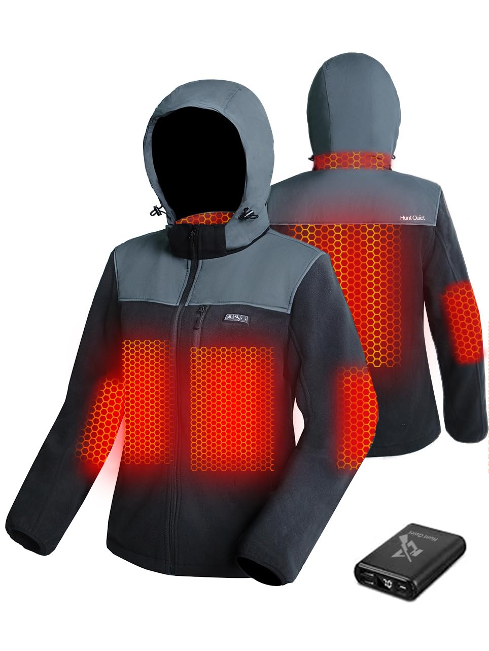 Hunt Quiet Women’s Heated Jacket Fleece with Power Bank, Rechargeable Coat for Hunting (Black, Size M)