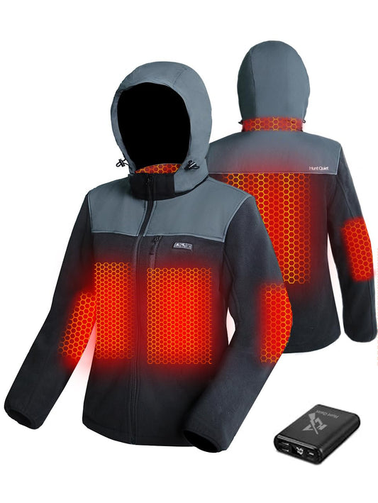Hunt Quiet Women’s Heated Jacket Fleece with Power Bank, Rechargeable Coat for Hunting (Black, Size M)