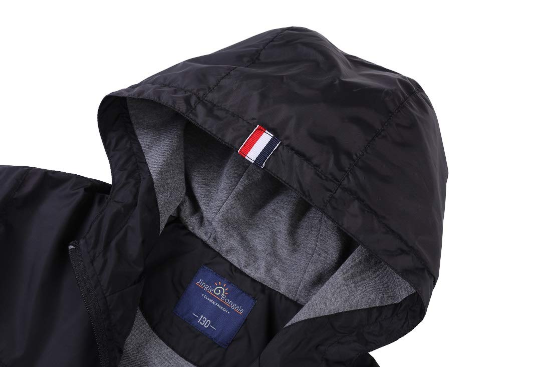 Jingle Bongala Boys Girls Lightweight Breathable Raincoat Waterproof Hooded Rain Jacket Windbreaker Easy to Fold-Black-160