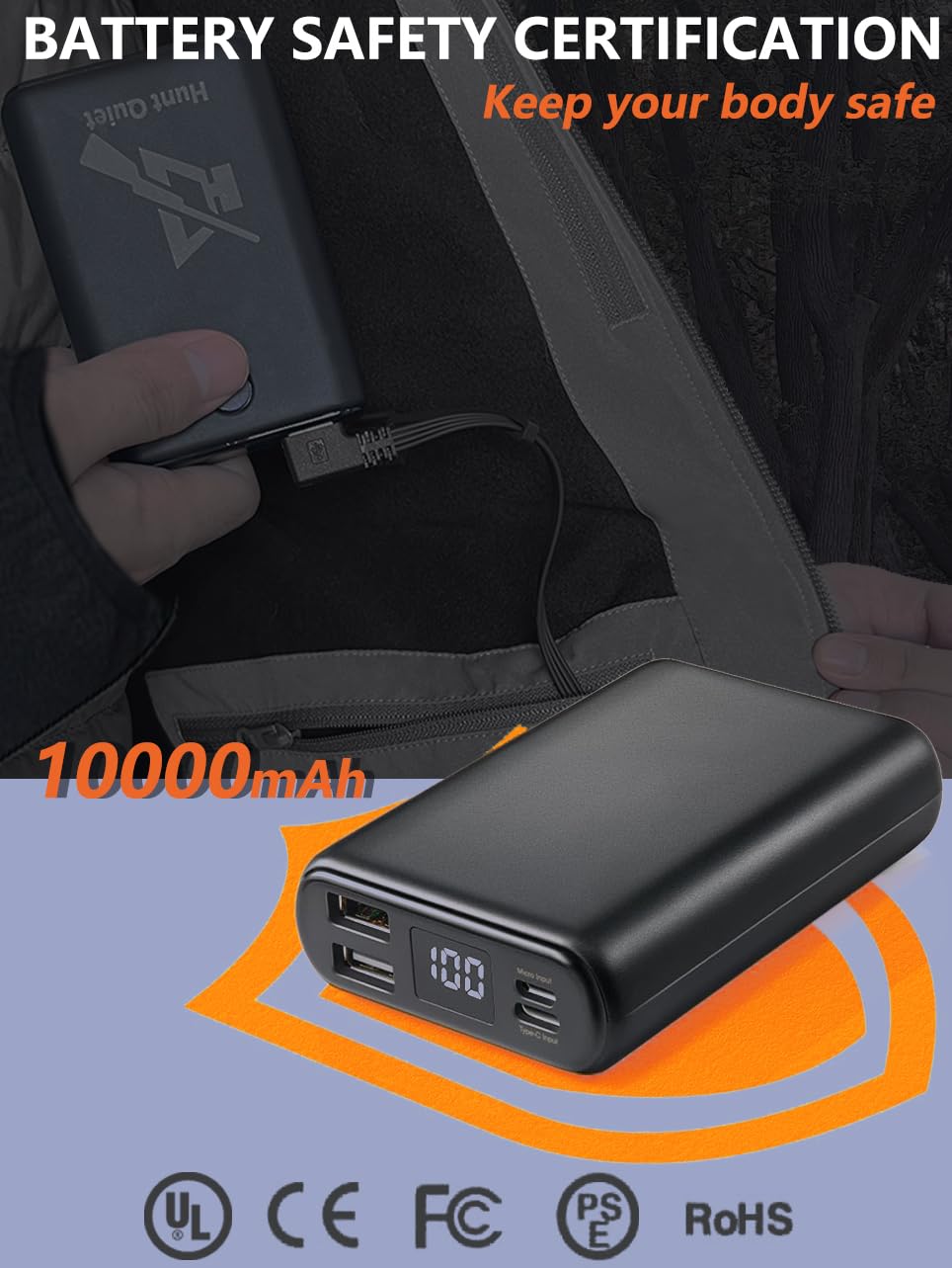 Hunt Quiet Women’s Heated Jacket Fleece with Power Bank, Rechargeable Coat for Hunting (Black, Size M)