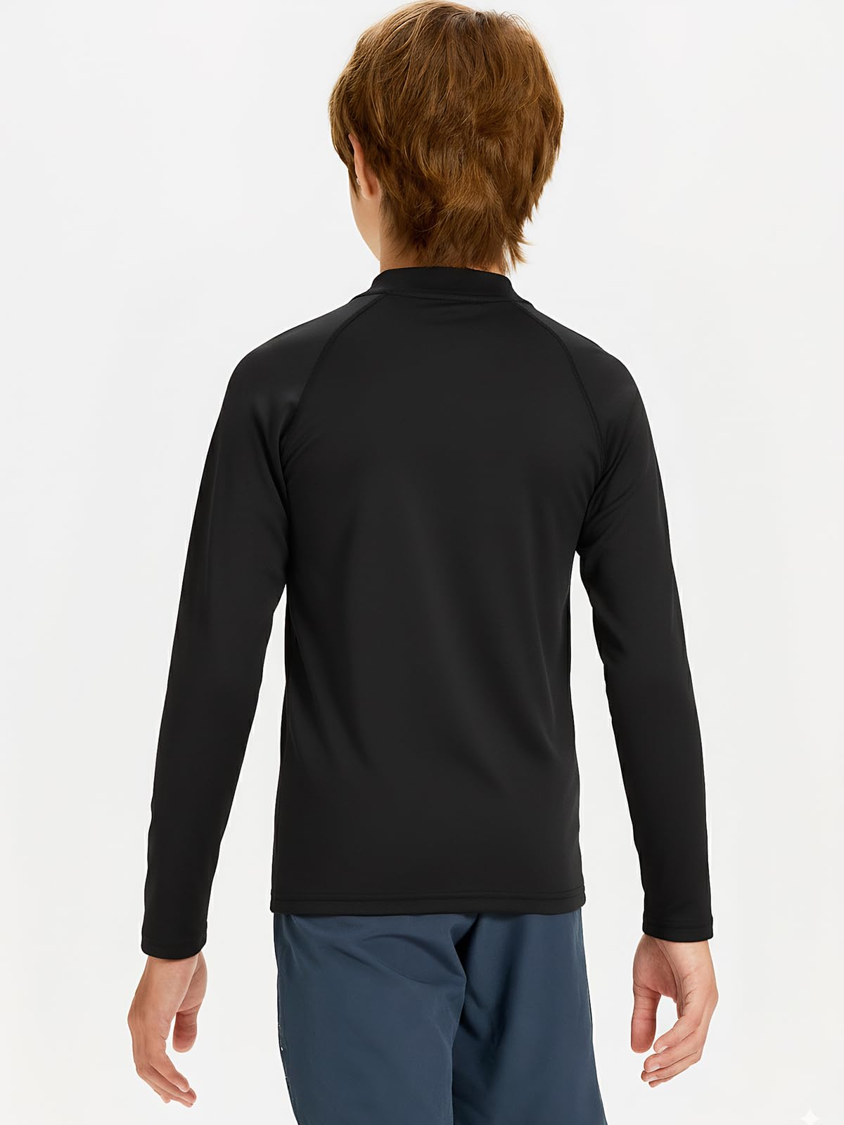 DEVOROPA Youth Boys Compression Thermal Shirts Long Sleeve Undershirt Fleece Baselayer Mock Top Black L