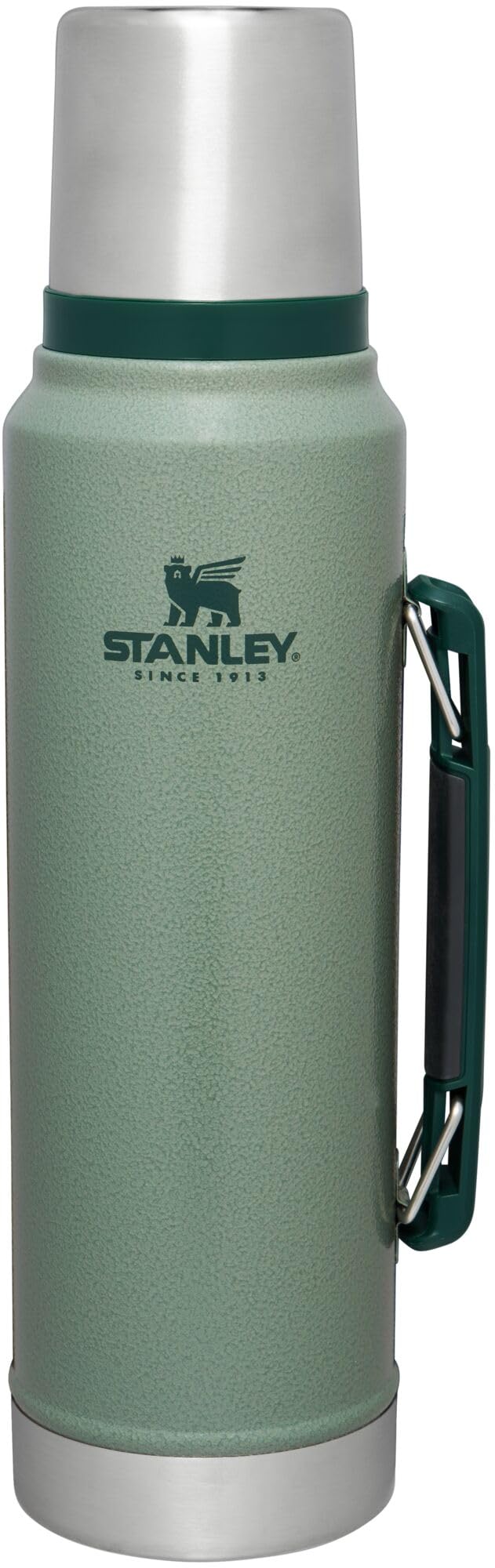 Stanley Classic Legendary Vacuum Bottle 1.1 qt Wide Mouth with Leakproof Cup Lid Keep Drinks Hot or Cold Packable for Travel Insulated Stainless Steel Thermal Bottle BPA-Free Hammertone Green