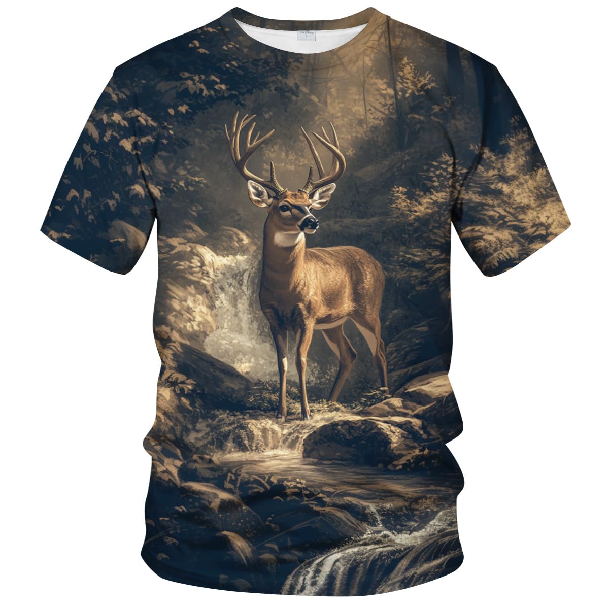 Rebaike Men's Deer Print T-Shirt Forest Buck Hunting Style Wildlife Tee Shirt,Grey,L