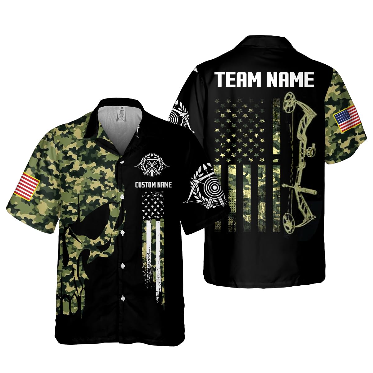 Custom Skull Camo Bowhunting Bow Archery Shirt, Personalized Name and Team Name Archery Jersey Shirt, Bow Hunting Archery Polo Shirts 3D