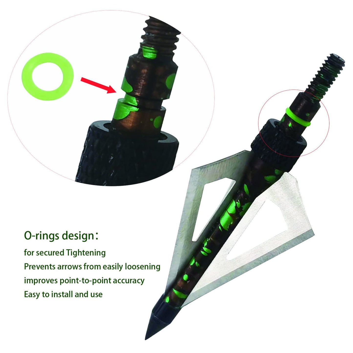 LeeMui Hunting Broadheads 12PK 100 Grains Screw-in Arrow Archery 3 Blades Hunting Heads Arrow Tips Compatible with Crossbow and Compound Bow + 1 PK Broadhead Storage Case (Camouflage Emerald-12Set)