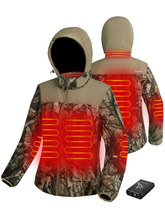 Hunt Quiet Women’s Heated Jacket Fleece with Power Bank, Rechargeable Coat for Hunting (Next Camo G2, Size XL)