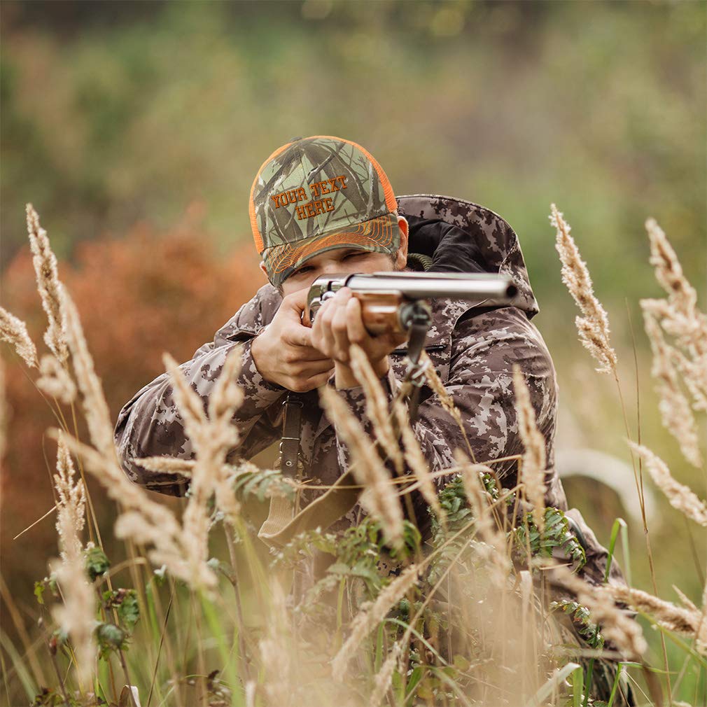 Personalize Your Custom Text On Camo Mesh Trucker Hat Cotton Neon Hunting Baseball Cap Strap Closure Orange Camo