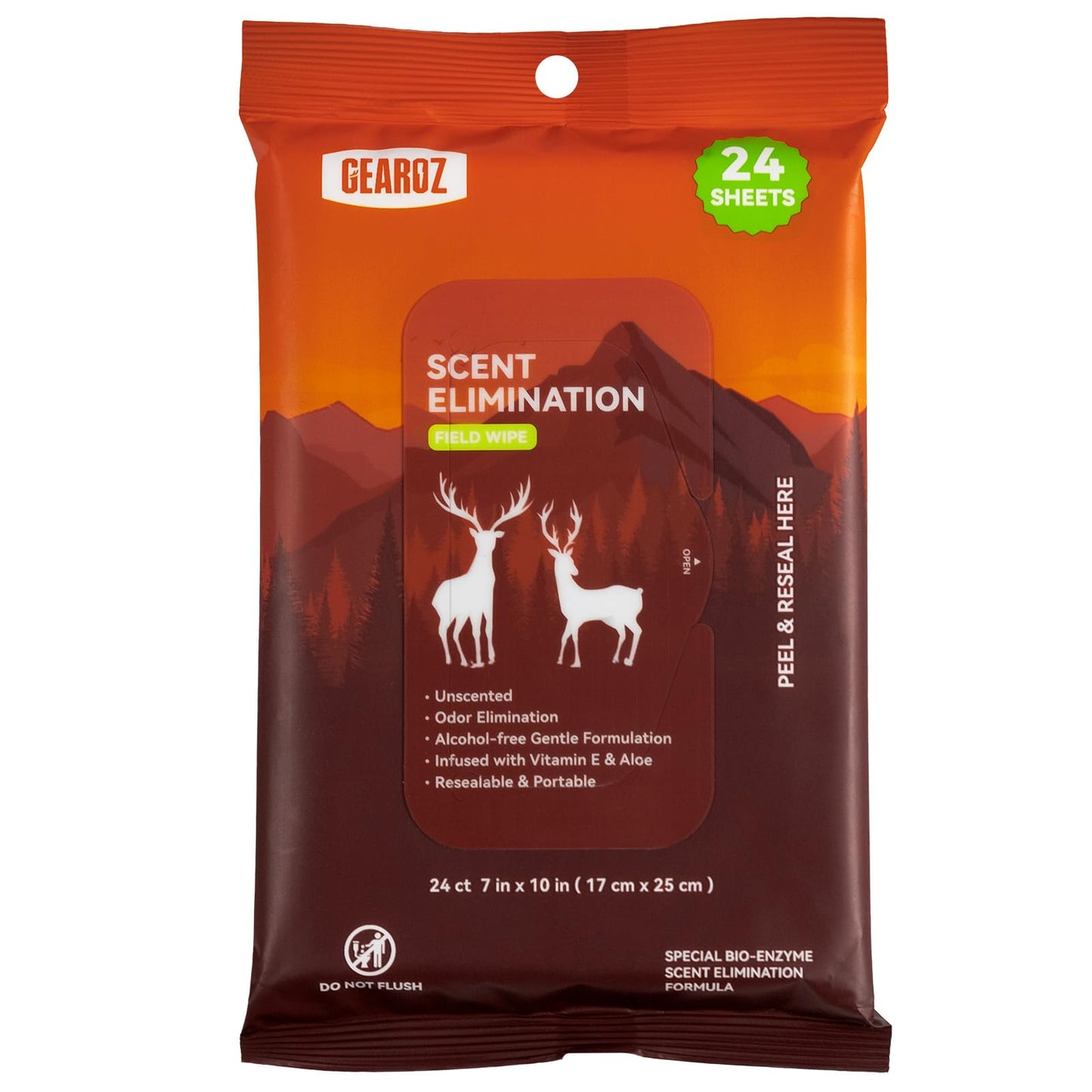 GearOZ Scent Elimination Field Wet Wipe for Hunting, Unscented Moist Field Wipe for Reducing Human Odor/Field Dressing Cleaning, Alcohol-Free (24 Sheet)