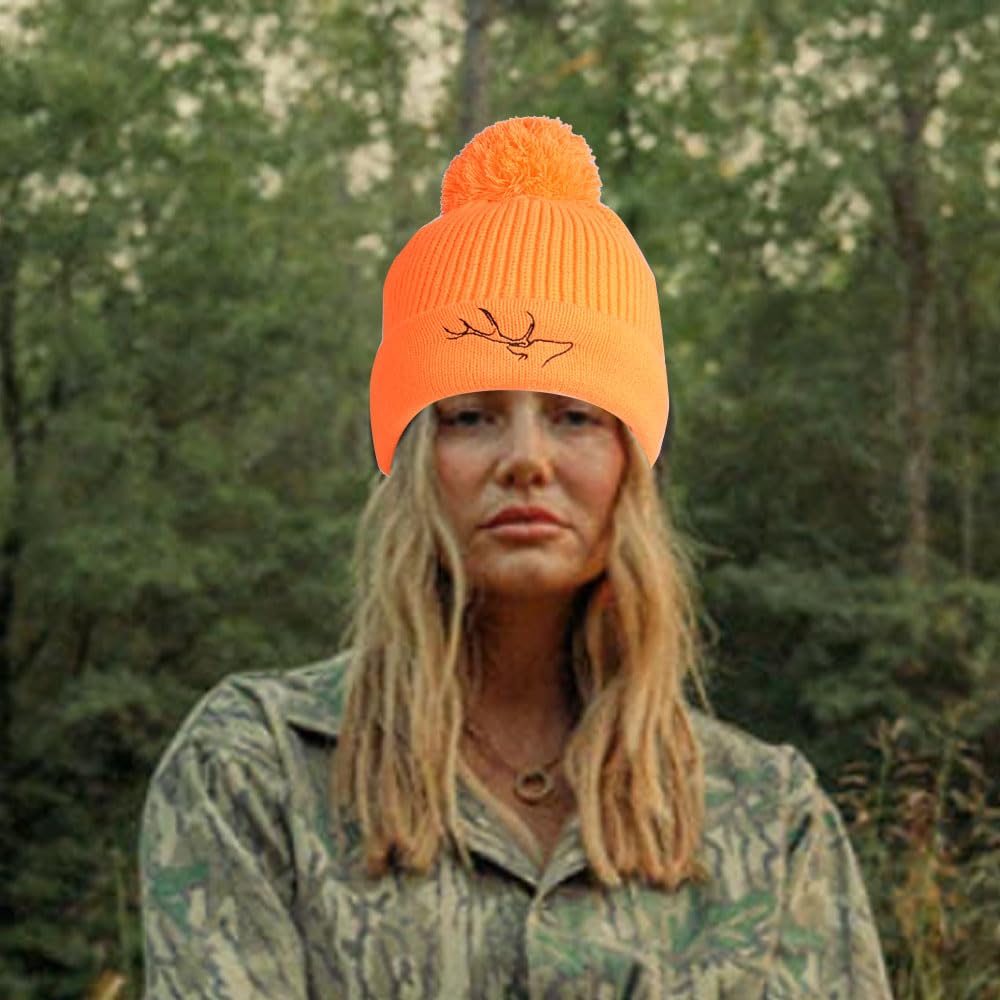 EDTREK Country Girl Knit Pom Beanie - Professional Womens Hunting Hat Fishing Beanie Hiking Pompom (Blaze Orange - Buck)