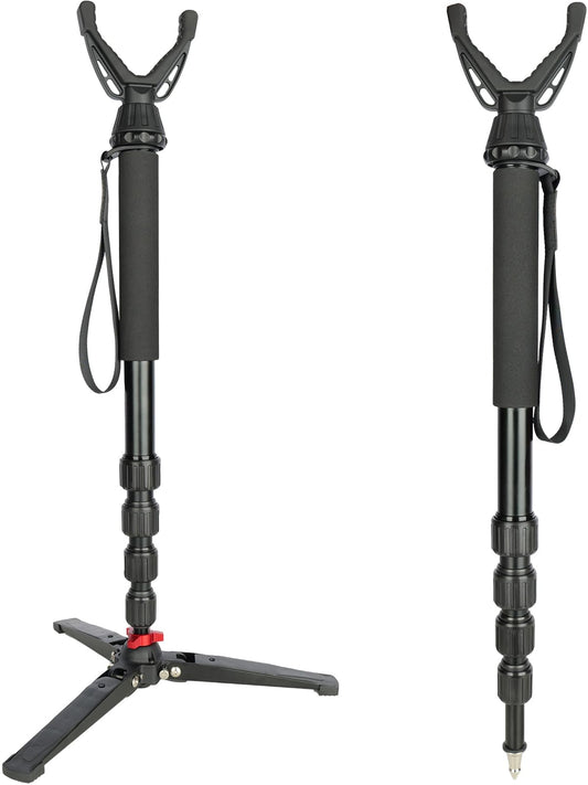 360° Rotating Shooting Sticks Convertible Monopod Shooting Tripod for Rifles Adjustable Height with Removable V-Yoke & Non-Slip Pad & Screw-Locks for Hunting Outdoor