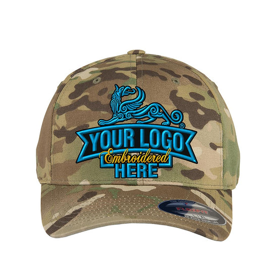 Custom Embroidered Flex Baseball hat. Flex Baseball 6277/6477 Baseball Cap. Place Your Own Logo or Design (L/XL, Multicam)