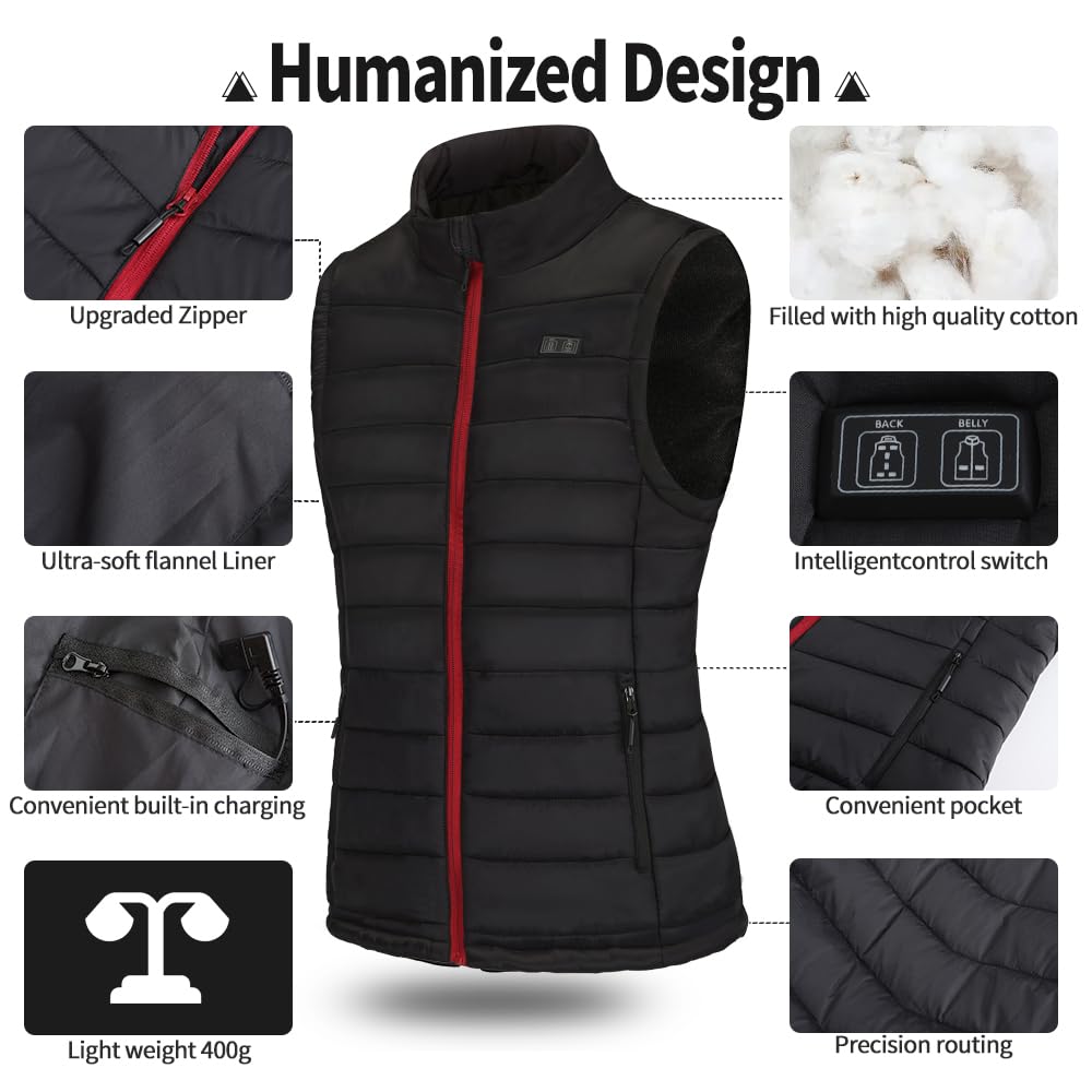 Seenew Heated Vest for Women with 10000mah Battery Pack,Electric Womens Heating Vest with 3 Heating Levels,13 Heating Zones(M)