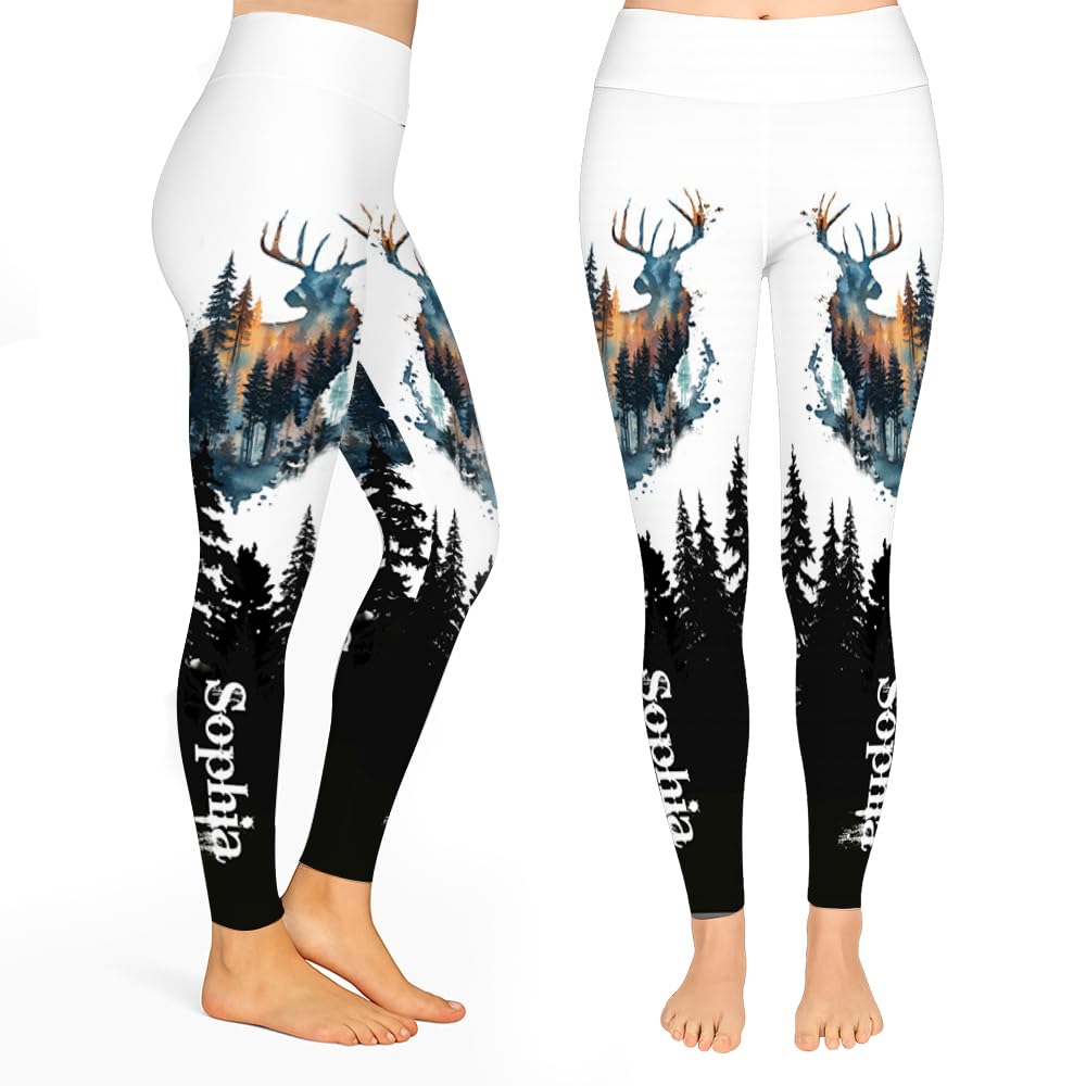TeeHakie Personalized Deer Hunting Hoodie and Leggings Set – Country Girl Custom Name 3D Sweatshirt and Pants Outfit for Women (US, Alpha, Small, 5X-Large, Regular, Regular, Hunting Art)