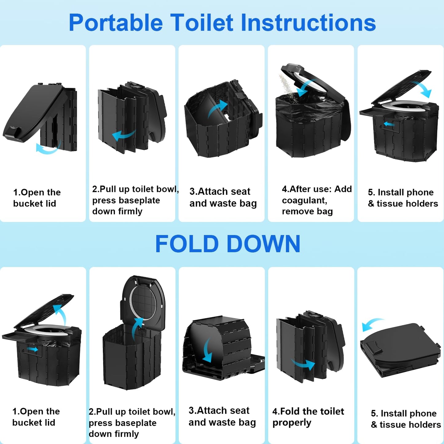 Portable Toilet for Adults & Kids, Foldable Camping Travel Potty with Lid & Paper Holder, Upgrade Water Barrier,Compact Lightweight Design for Car/RV/Hiking/Beach/Camping,450lbs Capacity