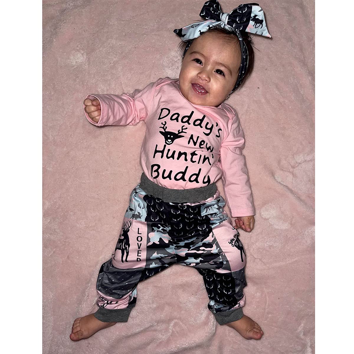 BIRTHDAY SHARK Newborn Girls Outfit Baby Girl Coming Home Outfit Hunting Clothes for Girls (Pink,3-6 Months)