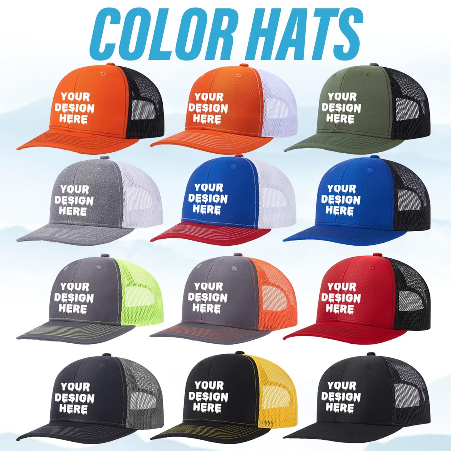 Custom Hats for Man Woman Personalized Bulk Trucker Cap with Text Photo Logo Gifts