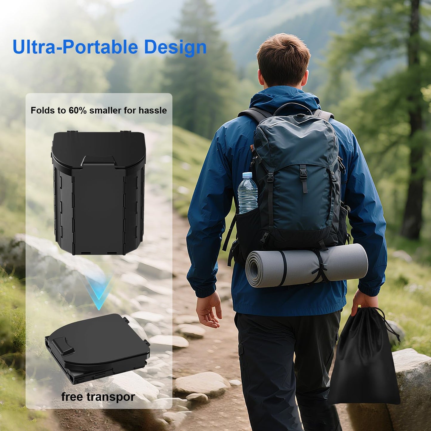 Portable Toilet for Adults & Kids, Foldable Camping Travel Potty with Lid & Paper Holder, Upgrade Water Barrier,Compact Lightweight Design for Car/RV/Hiking/Beach/Camping,450lbs Capacity