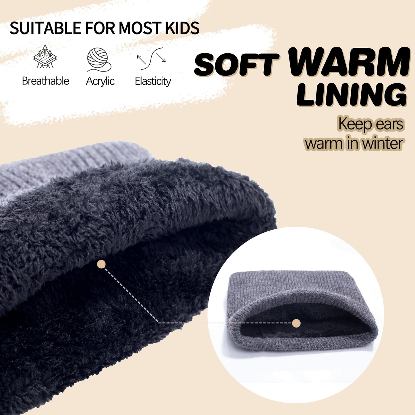 Kids Neck Warmer Winter Neck Gaiters Knitted Infinity Scarf for Boys Girls Fleece Lined Ski Mask for Cold Weather (Black, Orange)