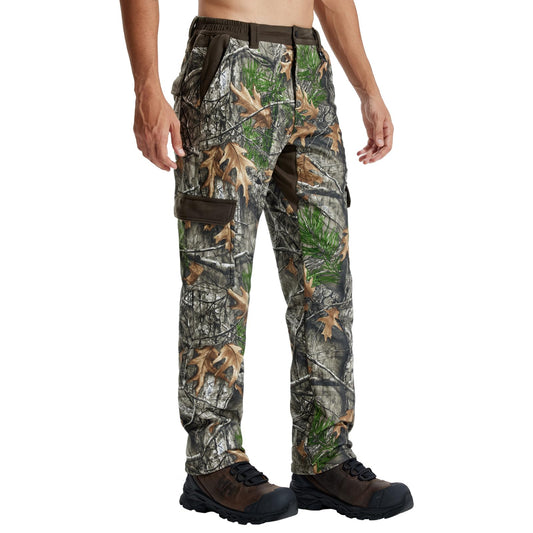 LOOGU Men's Fleece Lined Insulation Camo Hunting Pants Windproof Water-Resistant Softshell Hunting Pants for Men with 6 Pockets