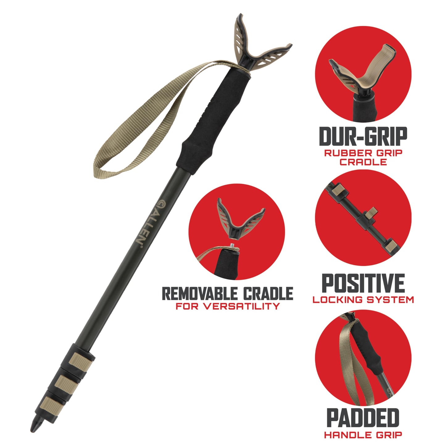 Allen Company Monopod Shooting Stick and Gun Rest - Versatile Hunting Accessories with Adjustable Height - Aluminium,Black