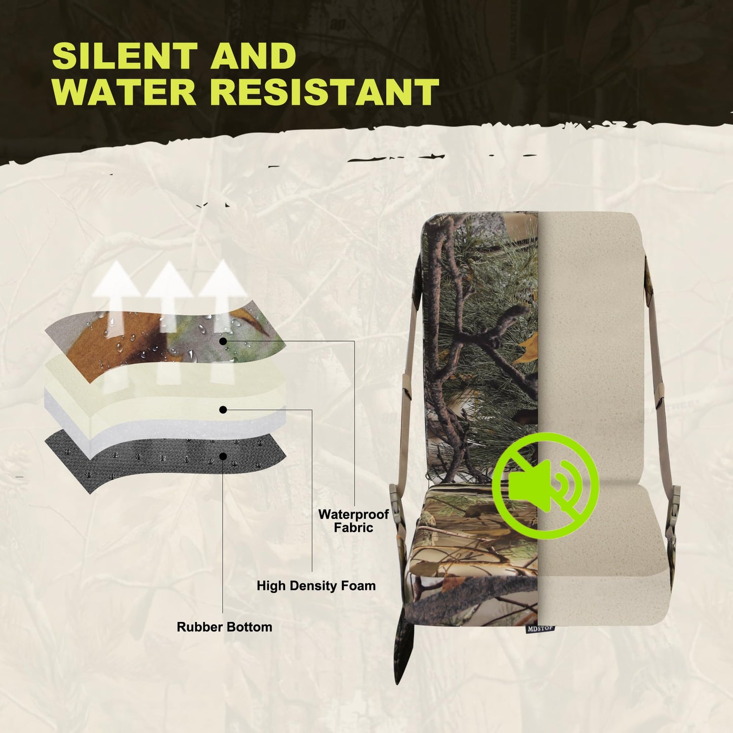 MDSTOP Heated Hunting Seat Cushion with Backrest, Adjustable Hunting Seat for Tree Stand & Ladder Stand, Portable Seat Pads for Hunting,Ice Fishing,Hiking,Camping (Battery not Included) (Camouflage)