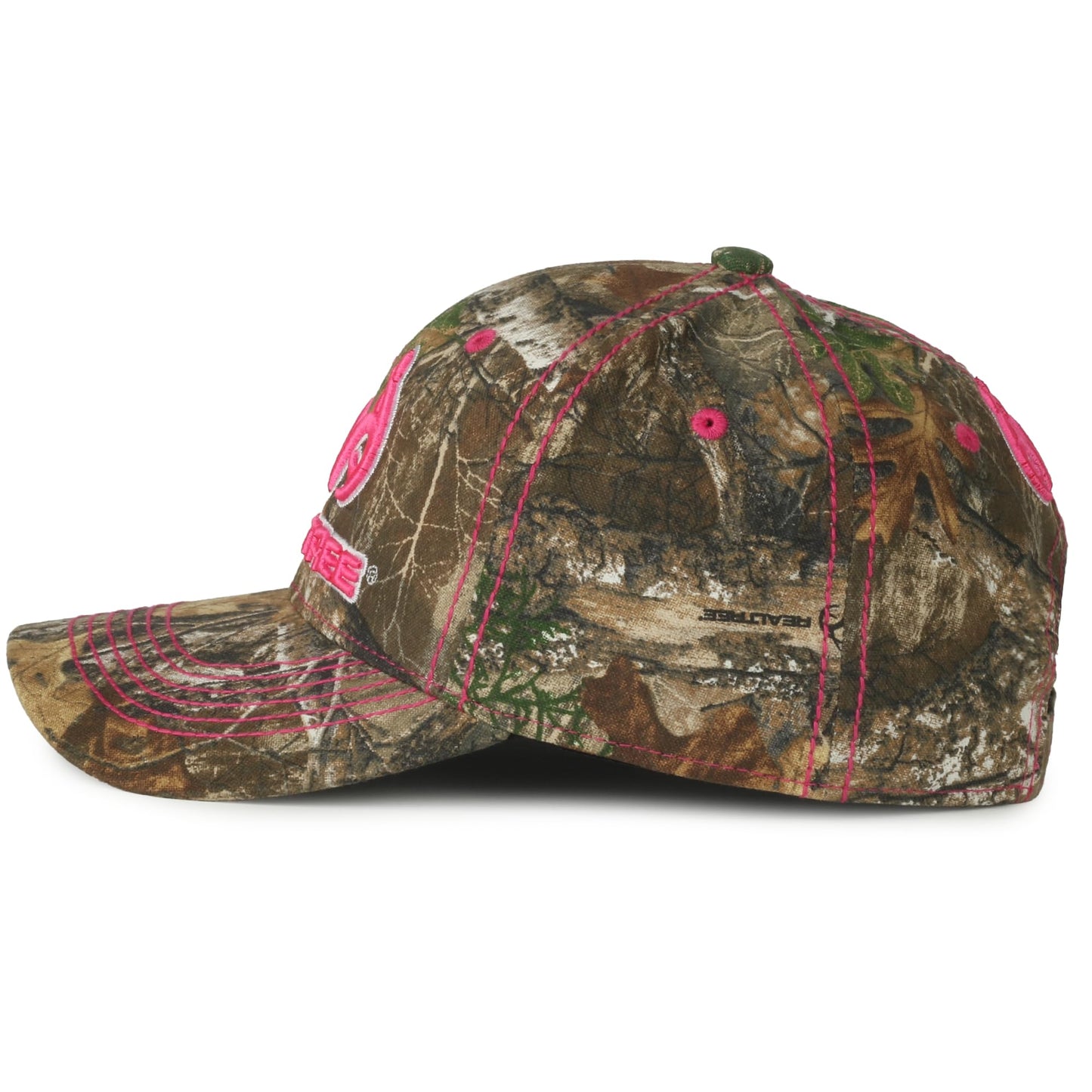 Realtree 3D Pink Antler Logo Hunting Camo Cap Hat Visor, RT Edge, Ladies Fit, Mid Profile Structured, Wicking Sweatband, Vel-cro Back