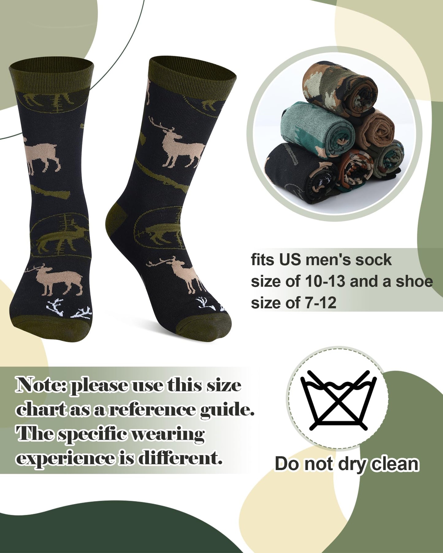 Eurzom 6 Pairs Funny Hunting Socks for Men Hunters Novelty Cotton Crew Socks Birthday Xmas Gift Accessories for Hunting Lover(Classic Color)