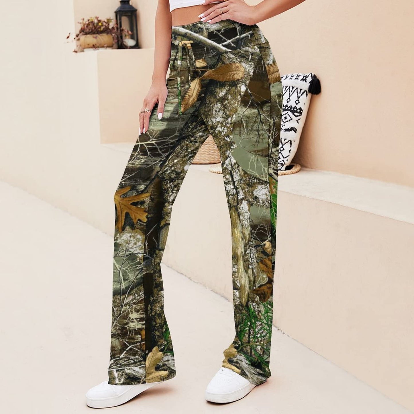 Bagea-Ka Autumn Hunting Tree Camo Pattern Women Yoga Pants Straight Wide Leg Pants Drawstring Casual Loose Sweatpants M