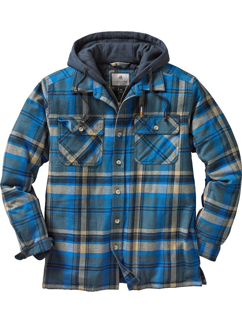 Legendary Whitetails Men's Maplewood Hooded Shirt Jacket, Slate Hatchet Plaid, 3X-Large
