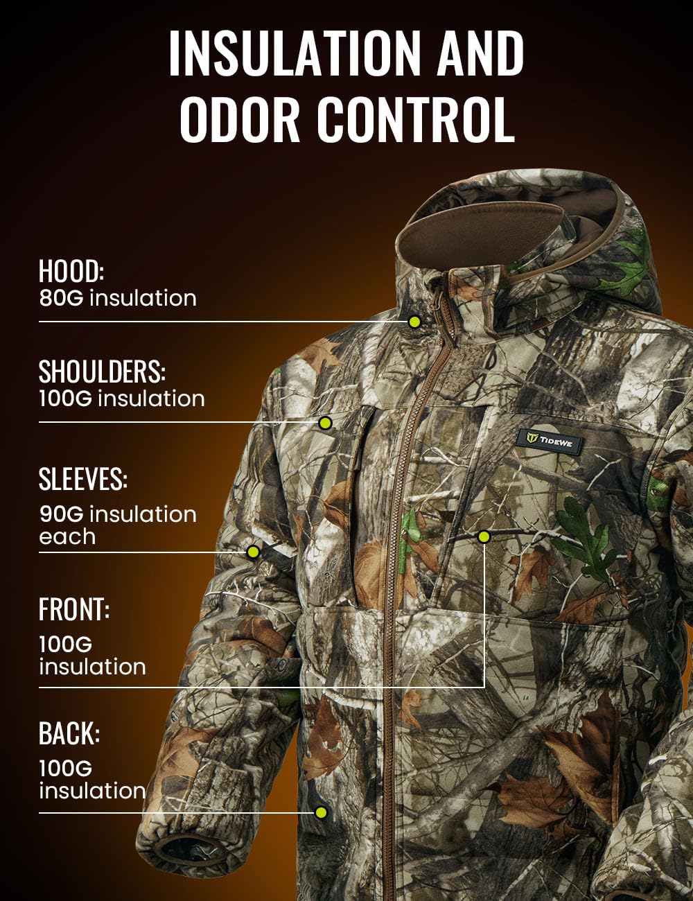 TIDEWE Hunting Jackets for Men, Silent Hunting Coat with 220G Insulation, Deer Hunting Clothes, Next Camo G2, S