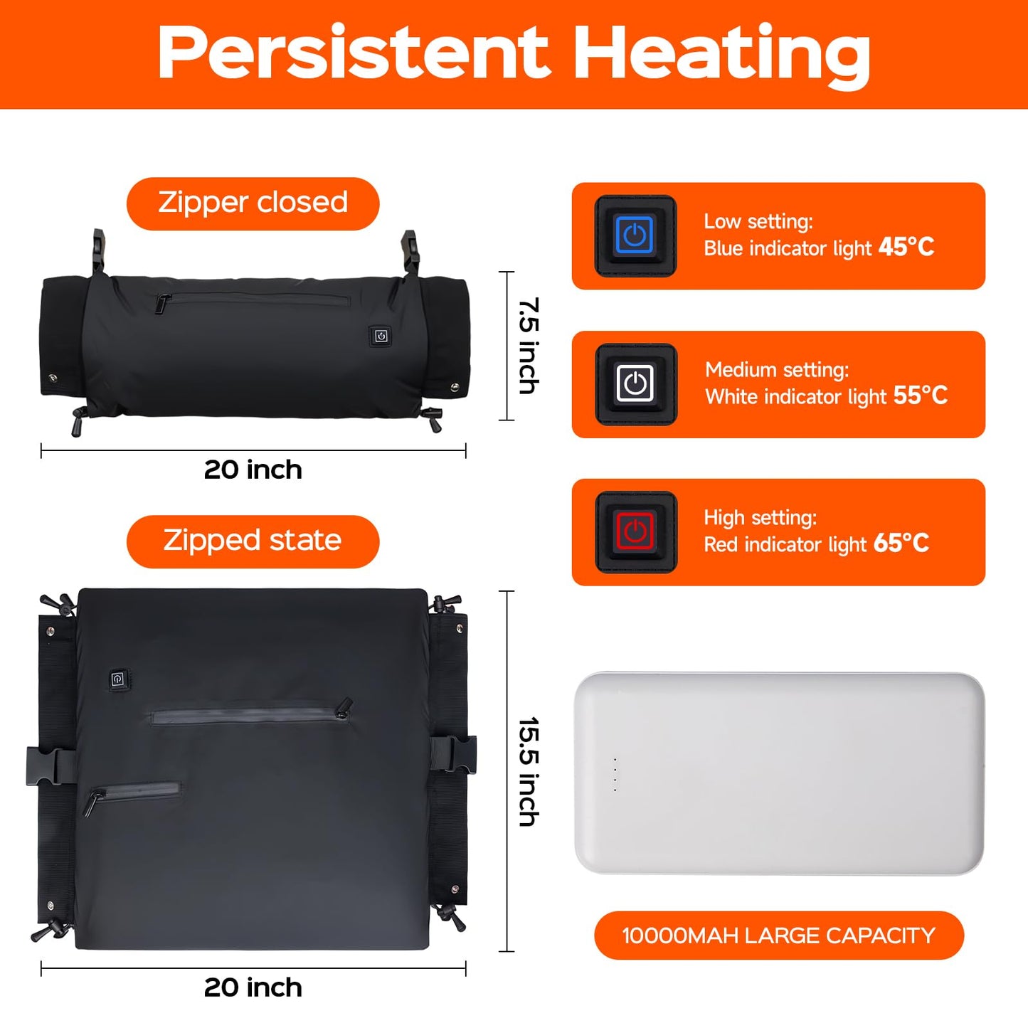 Rechargeable Heated Hand Warmer Pouch with 10000mAh Power Bank, 3 Heat Settings Electric Hand Muff for Outdoor Activities