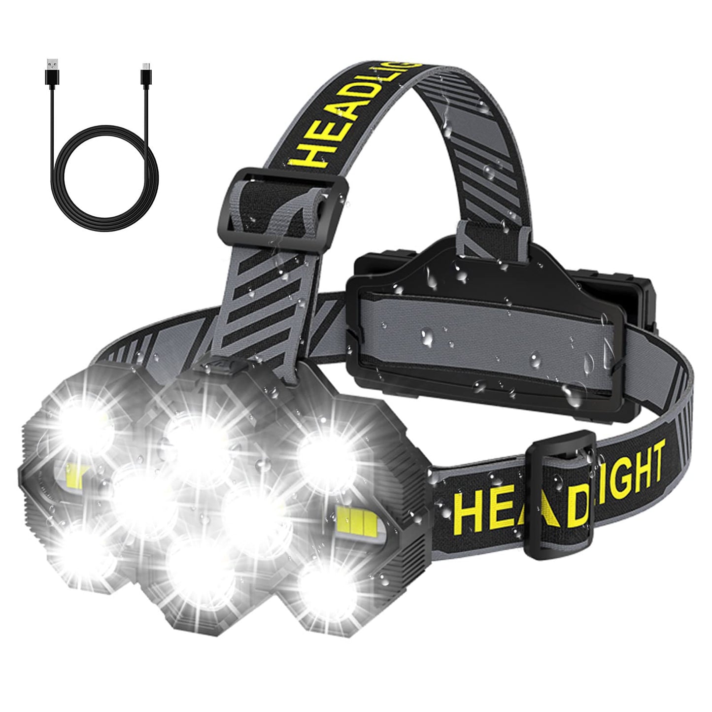 Victoper Headlamp Rechargeable, High Lumen Bright 10 LEDs Head Lamp, 8+2 Modes Head Light with Red Light for Adult, Waterproof Head Flashlight for Outdoor Running, Hunting, Camping, Hiking