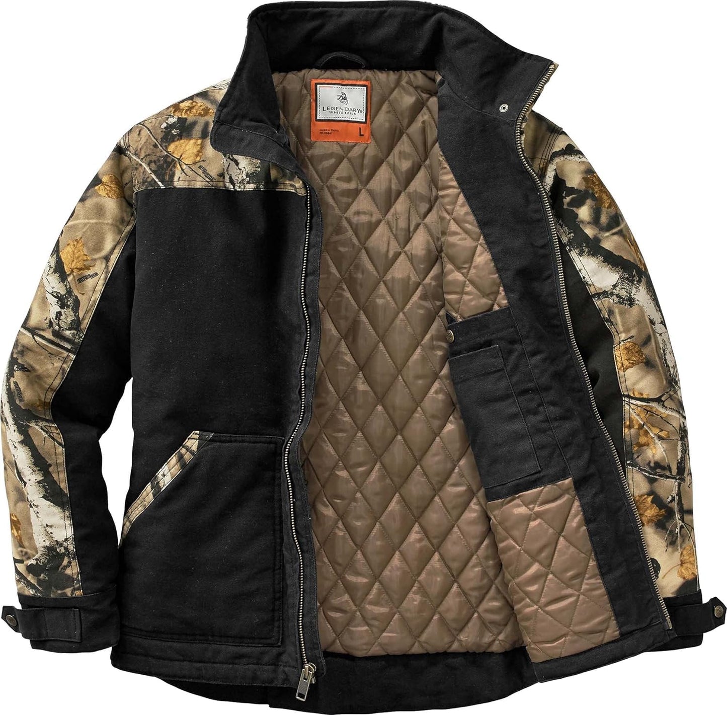 Legendary Whitetails Men's Winter Coat Quilted Canvas Workwear Jacket Water Repellent Insulated, Black, Large