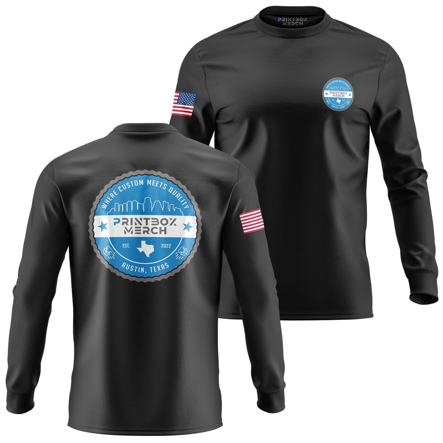 Custom Shirts for Men Women, Long Sleeve with Cuffs, Heavy Cotton Customize T-Shirt for Workwear Promo Construction (Large, Black)