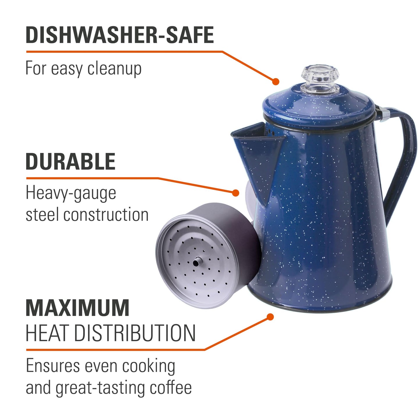 GSI Outdoors Percolator Coffee Pot | Enamelware Campfire Coffee Boiler Kettle for Outdoor Camping Cookware, Cabin, RV, Kitchen, Hunting & Backpacking
