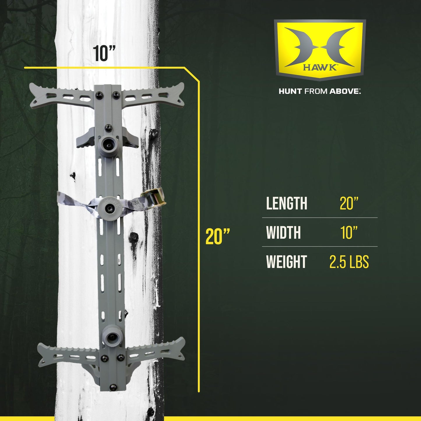 Hawk 4-Pack Lightweight Non-Slip Aluminum Climbing Sticks, Tree Stand Hunting Gear, 20" - Portable Safety Accessories and Equipment for Mobile Deer Hunters, Climbers, and Shooters