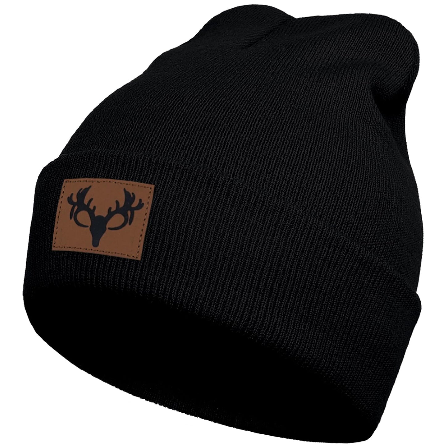 gswirmchsq Deer Hunting Beanie Hat Black, Cute Funny Leather Patch Winter Knit Skull Cap Hunting Gifts for Adult Men Women