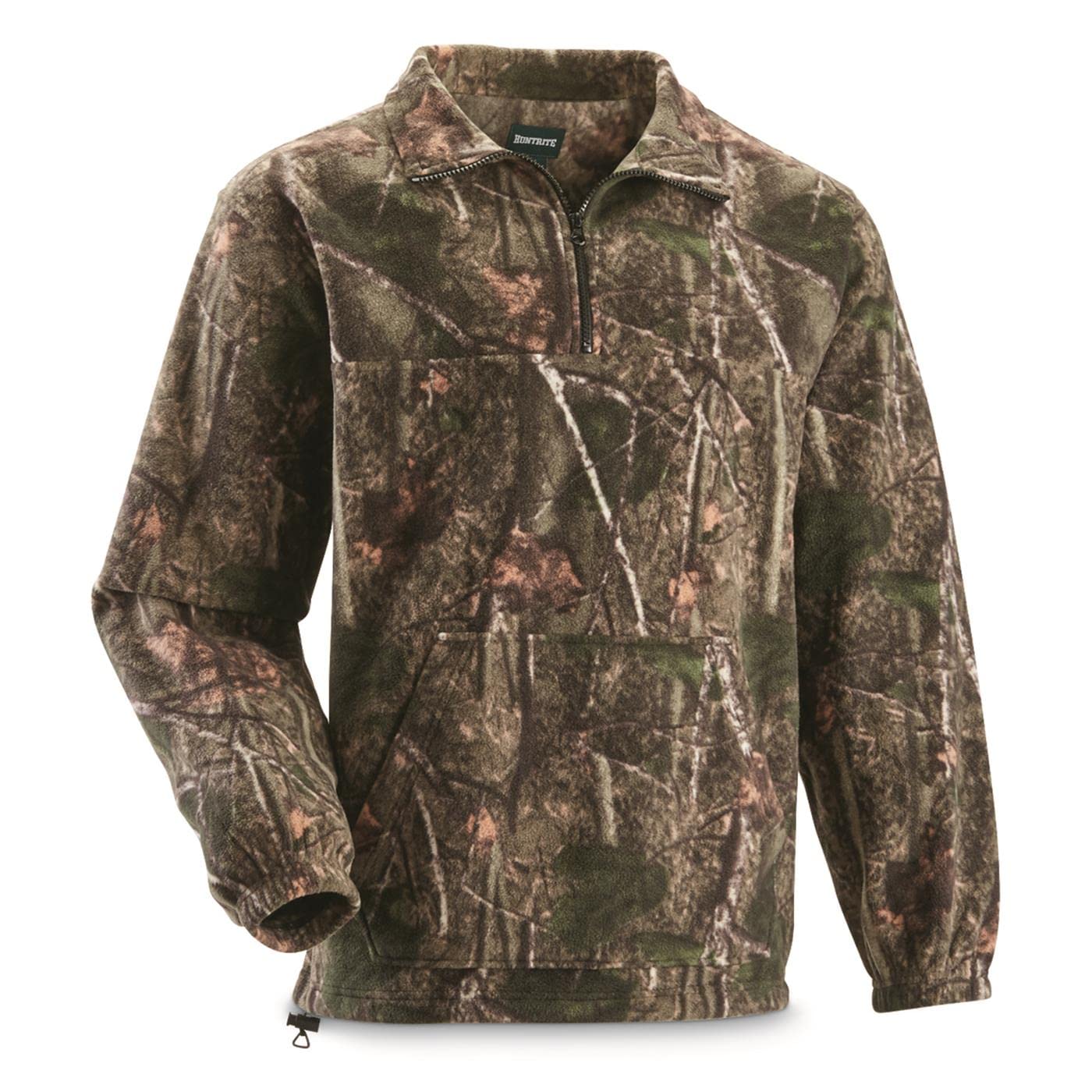 HUNTRITE Men's Quarter-Zip Camo Hunting Fleece Pullover Jacket Sweater Top Woodland Camo XL