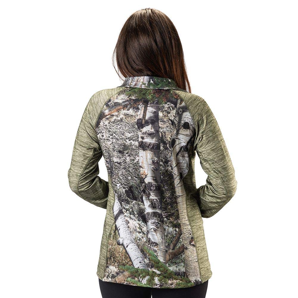 TrailCrest Women's Long Sleeve 1/4 Zip Camo Shirt – Moisture Wicking, 4 Way Stretch – Perfect Outwear and Fitness Apparel