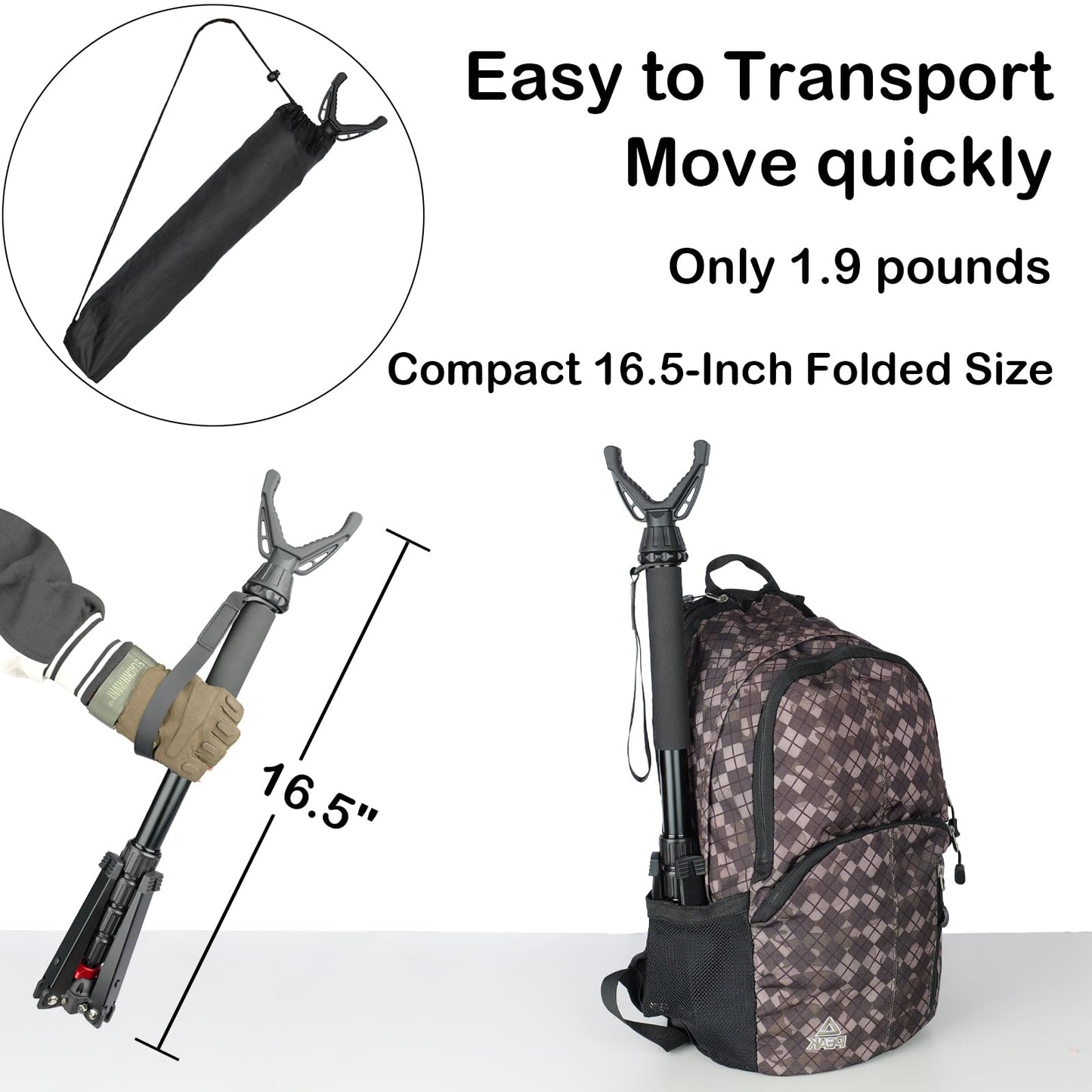 360° Rotating Shooting Sticks Convertible Monopod Shooting Tripod for Rifles Adjustable Height with Removable V-Yoke & Non-Slip Pad & Screw-Locks for Hunting Outdoor