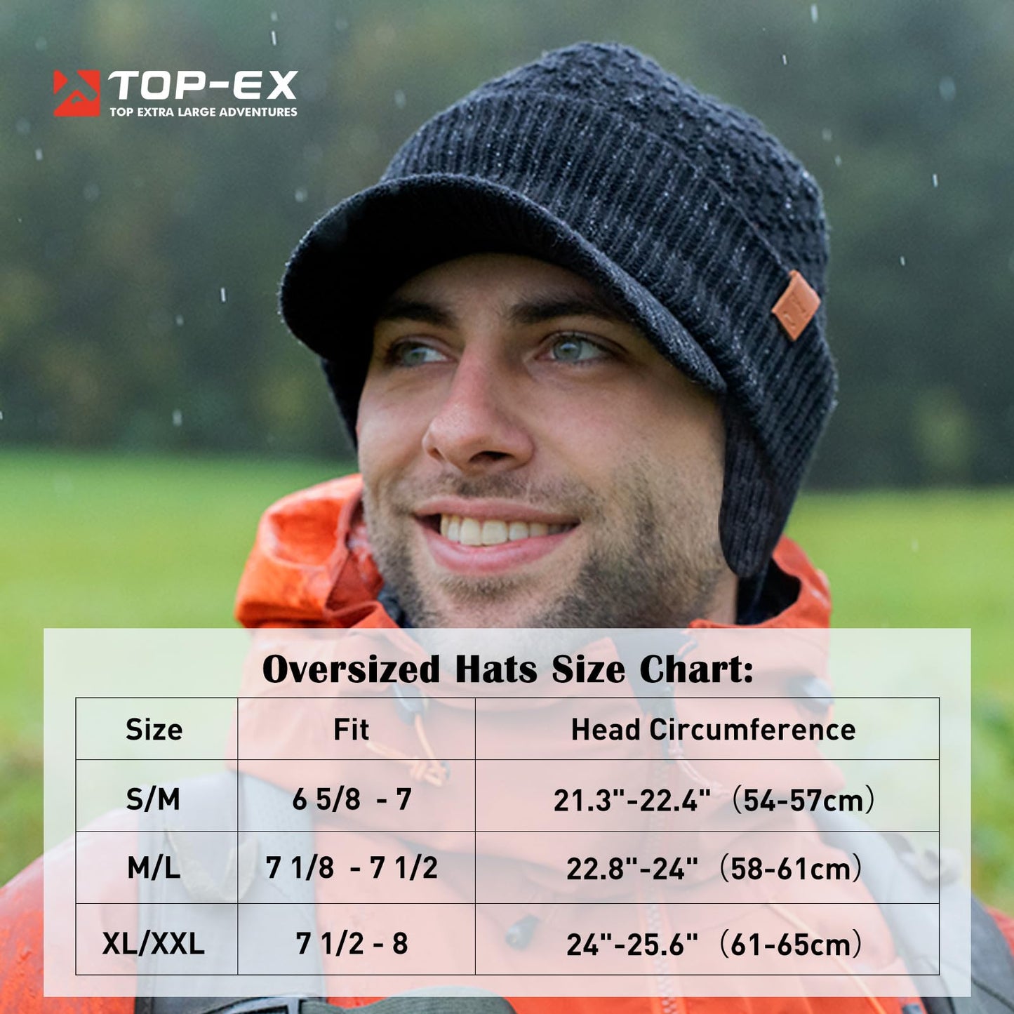 TOP-EX 50% Merino Wool Winter Hats Beanie with Brim Waterproof Warm Fleece Lined for Cold Weather (US, Alpha, Medium, Large, Updated Earflap Style#Green (Waterproof))