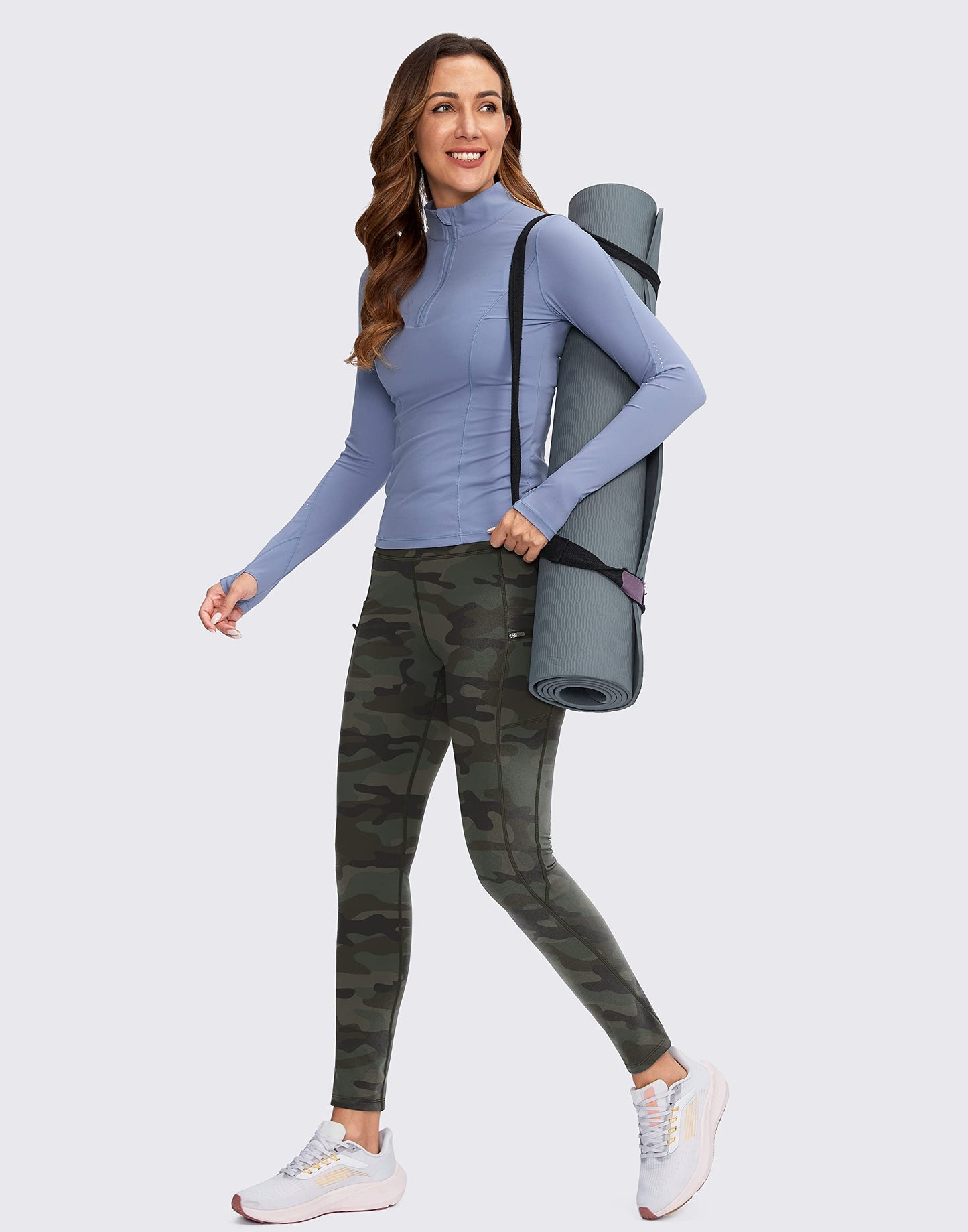 G Gradual Women's Fleece Lined Winter Leggings with Pockets Water Resistant High Waisted Thermal Warm Pants Running Hiking(Green_camo,M)